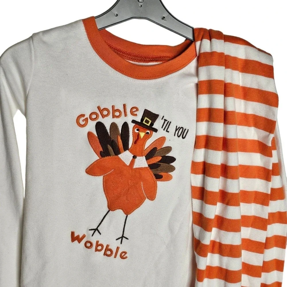 Gymboree‎ White & Orange Gobble Turkey Pajama Set size 10 NWT Thanksgiving